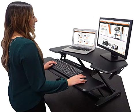 Victor High Rise 36-Inch Desk Converter, Height Adjustable Sit to Stand Riser, Dual Monitor and Laptop Workstation with Keyboard Tray, Black