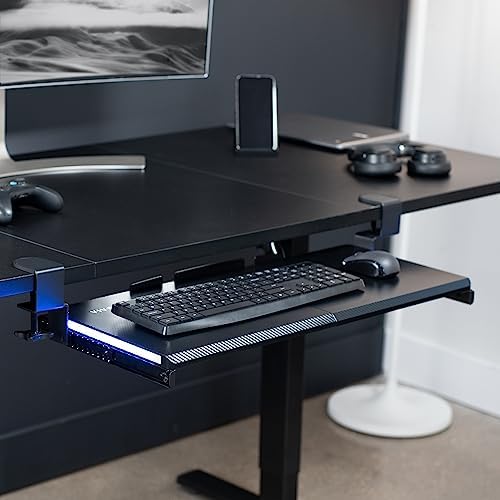 VIVO Large Under Desk Keyboard Tray with RGB LED Side Lights, C-clamp Mount, 27 (33 Including Clamps) x 11 inch Slide-Out Platform Computer Drawer for Typing, Carbon Black, MOUNT-KB05EL