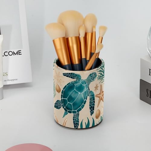 Vintage Turtle Starfish Pen Holder Pencil Organizer Cute Pencil Cup Desk Decor Makeup Brush Holder PU Multifunctional Office Supplies for Home Classroom School