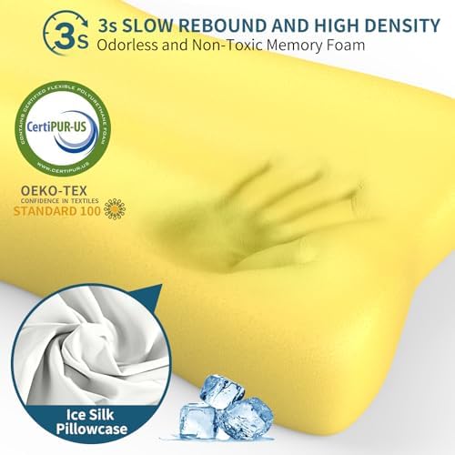 Cervical Pillow for Neck Pain Relief, Contour Memory Foam Pillows for Sleeping, Odorless Ergonomic Pillow Adjustable Orthopedic Cooling Pillow Bed Pillow Neck Support for All Sleepers (White)