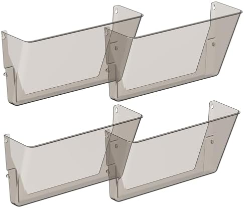 Gawerk Clear Acrylic Single Pocket, Plastic Hanging Wall Mount File Holder for Office Home (Gray, 4 Pack)