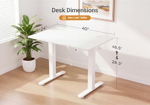 YDN Electric Standing Desk, 40x24 Inch, White
