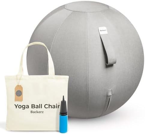 Backerz Balance Ball Chair for Office & Home - Ergonomic Exercise Ball for Posture & Back Pain Relief, Yoga Ball Chair - Sitting Ball with Washable Linen Cover