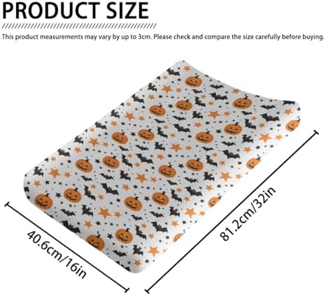 Halloween Pumpkin Bats Stars Pattern Baby Changing Pad Cover, Unisex Fall Winter Holiday Nursery Diaper Changing Table Pad Mat Sheet for Boys Girls-16x32