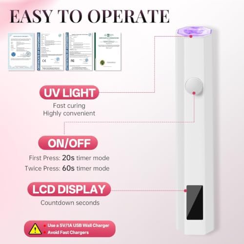 krofaue Cordless UV Nail Light with Stand, Digital Display, 2 Timers