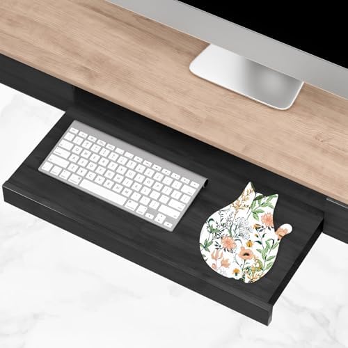 Funny Mouse Pad Cute Cat Shape Office Desk Accessories Decor for Women 9.65 x 8 Inch Small Mousepad with Non-Slip Rubber Base Washable Waterproof, Beautiful Floral