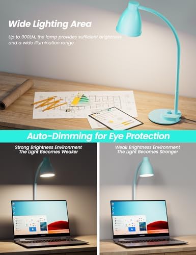 BOHON LED Desk Lamp with USB Charging Port, 3 Color Modes Dimmable, Teal