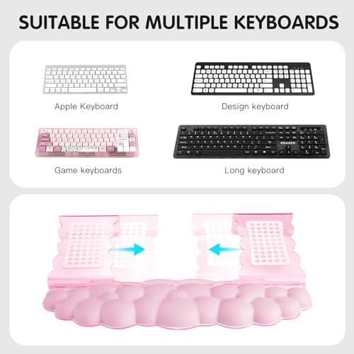 Pink Acrylic Keyboard Stand with Wrist Rest，Detachable/Adjustable Width