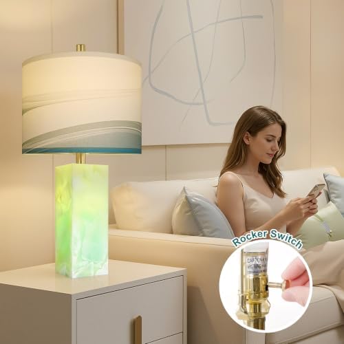 Scenekoy Alabaster Table Lamps Set of 2 with Night Light for Living Room