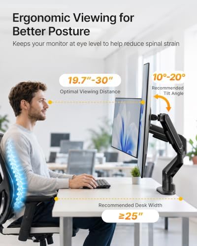 monTEK Heavy-Duty Dual Monitor Arm, 26.4 lbs, 17–40" Full Motion，Black