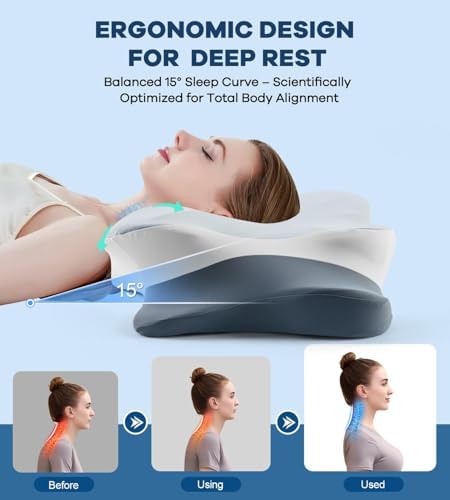 DONAMA Cervical Pillow for Neck and Shoulder, Cooling Contour Memory Foam Pillow for Pain Relief, Ergonomic Neck Support Pillow for Side Back Stomach Sleepers with Removable Pillowcase