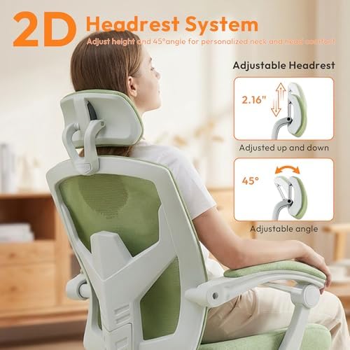 Home Office Desk Chair, Comfortable Mesh Chair with Foot Rest, Light Green