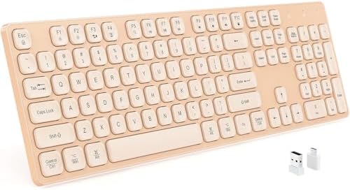Rechargeable Wireless Keyboard for Mac and Windows, Ultra Slim 2.4GHz Full-Size Keyboard with Low-Profile Quiet Keys, Compatible with PC, Laptop, Windows 11/10/8/7 (Milk Tea)