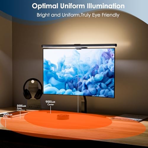Quntis Monitor Light Bar with Remote, 20.1'' Dual Light Screen Light Bar, Sliding Weighted Clip Fit for All Screens, Adjustable Stepless Dimming, Eye Caring No Glare Gaming Work Desk Lamp, Gray