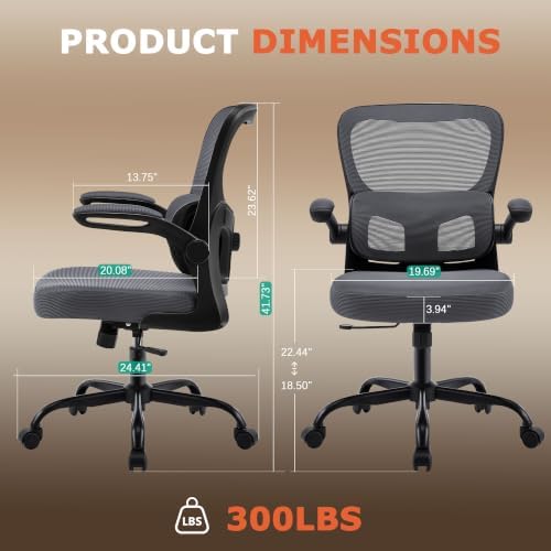 AreShark Office Chair Ergonomic Desk Chairs with Adjustable Lumbar Support& Headrest Hanger, High Back Breathable Mesh Chair with Wheels, Rolling Swivel Comfy Task Computer Chair for Home Work Gaming
