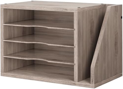 Wooden Mail Organizer, Desk Organizer with 3 Adjustable Shelves