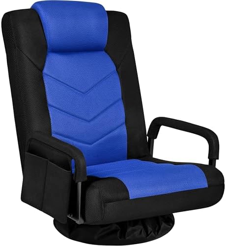 Yaheetech Floor Gaming Chair High-Back Swivel Adjustable Folding Seat Blue