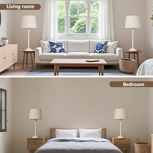 Maxax Farmhouse Table Lamps Set of 2 for Living Room, Antique White Metal Buffet Lamps with Oatmeal Shade Decor, 26" Tall Skinny Bedside Nightstand Lamps for Bedroom