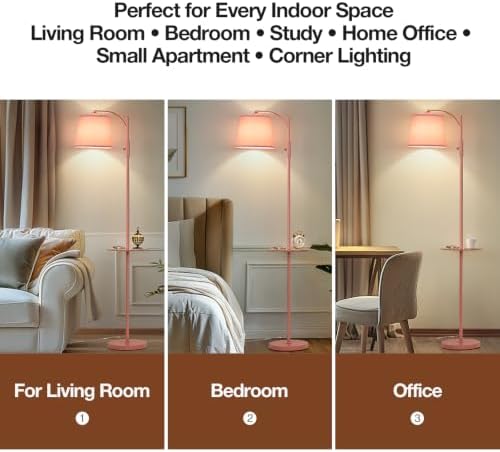 AIDENOEY Pink Floor Lamp with Table, Dimmable Standing Lamp, Living Room