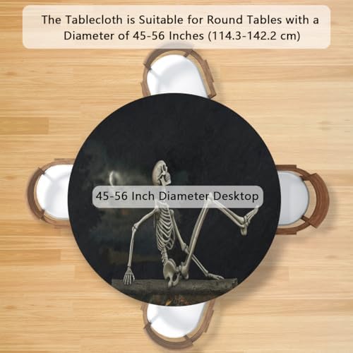 Round Tablecloth with Elastic Edged, 45-56 inch Funny Skeleton Stretching Halloween Night Table Covers Waterproof Washable Table Cloths Mat for Picnic Indoor 0utdoor Dinning Patio Table