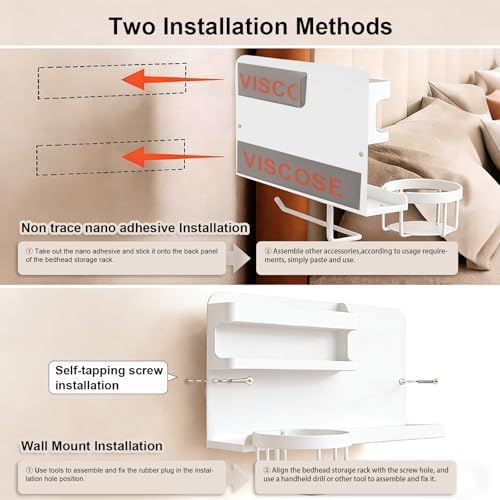 Bcareself Bedside Wall Organizer, Floating Bedside Shelf Wall Mount, Dorm Room Essentials, Remote Control Holder, Dorm Decor Organization and Storage Cool Teen Girls Trendy Stuff (White)
