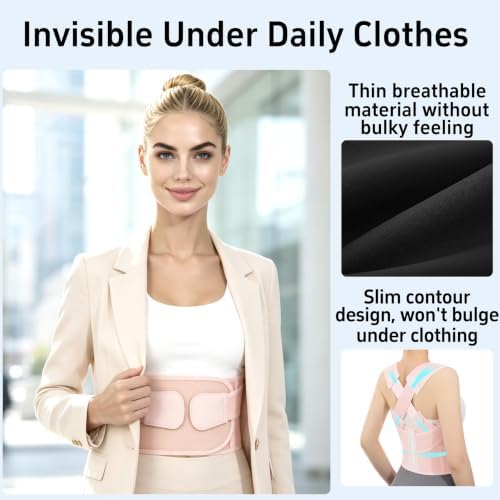 Back Brace Posture Corrector for Women and Men Upgraded Dynamic Traction Correction System Adjustable Shoulder Support Straightener Helps Reduce Upper Lower Back Pain Suitable for Hump Scoliosis Pink Large