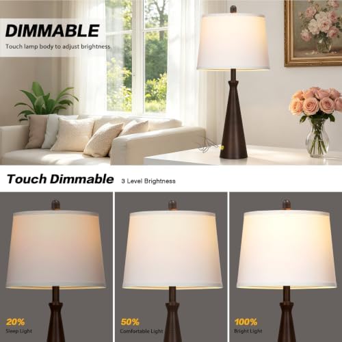 Rinweey 28" Modern Metal Table Lamp Set of 2 for Living Room Bedroom, Brown