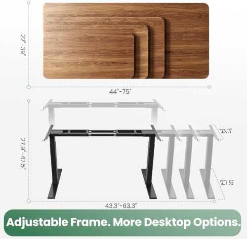 SIAGO Dual Motor Standing Desk Frame for Tops up to 75" - 280 lbs Capacity