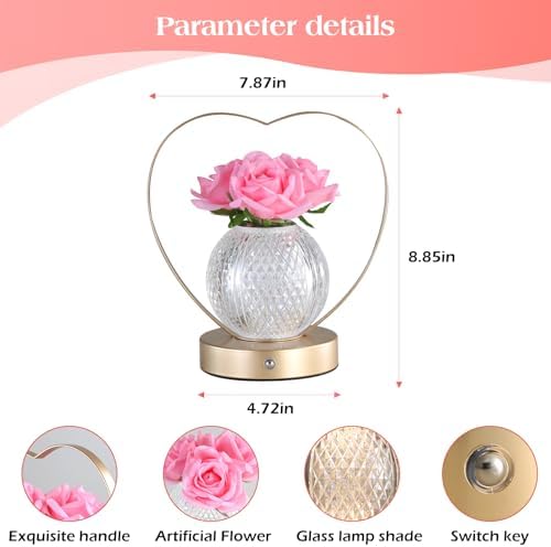 AMWGIMI Women Gifts Rose Flower Lamp Cordless LED Touch Lamp Decor Gift