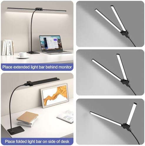24W Led Desk Lamps with Base for Office Home, 31.5-in Double Head, Black