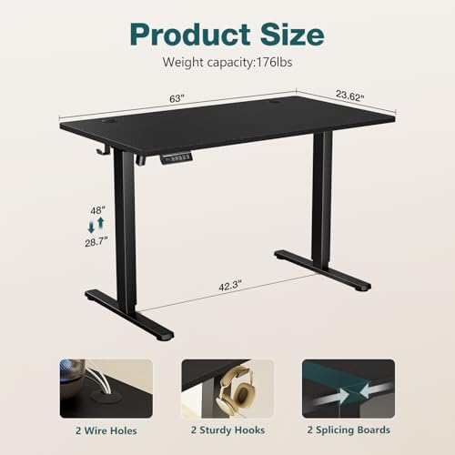 Sweetcrispy Electric Standing Desk, Computer Desk, 63x24 Inch