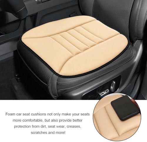 Car Seat Cushion, 1.2" Thick Comfort Memory Foam Auto Seat Pad with Non Slip Bottom, Breathable Driver Seats Pillow Pressure Relief Chair Cushion for Vehicle Office Home (Beige)