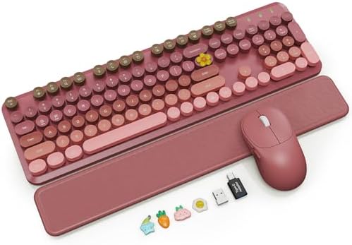Wireless Keyboard and Mouse Combo, Magnetic Soft-Touch Wrist Rest, Pink
