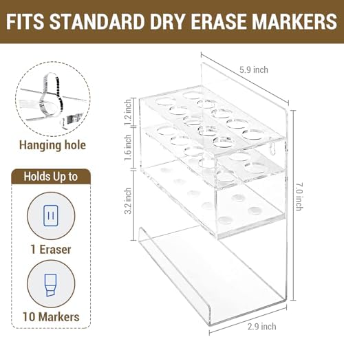 MyGift Dry Erase Marker Holder Wall Mount Clear Acrylic 10 Slot Organizer