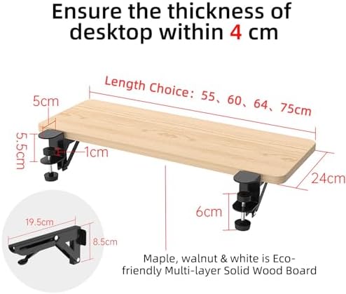 Sisyphy Ergonomics Desk Extender Tray, 21.7x9.5" Punch-Free Clamp on, Foldable Keyboard Drawer Tray, Table Mount Arm Wrist Rest Shelf, Computer Elbow Arm Support