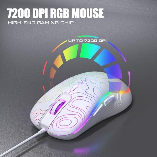 RedThunder 60% Gaming Wired Keyboard and Mouse Combo, Ultra-Compact 61 Keys RGB Backlit Small Keyboard, Lightweight 7200 DPI Optical Mouse, RGB Gaming Set for PC MAC PS5 Xbox Gamer(White Contour Line)