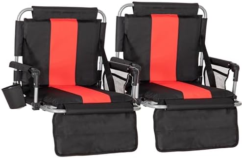LET'S CAMP Folding Stadium Seats, 2 Pack Bleacher Chairs with Cup Holder