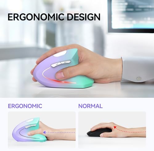 TECKNET Ergonomic Mouse, 4800 DPI Wireless Bluetooth Vertical, 3-Device