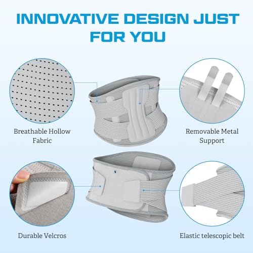 NEENCA Compression Back Brace for Lower Back Pain, Herniated Disc, Lumbar Strain – Breathable Lumbar Support for Work, Lifting, Sciatica, Scoliosis (Gray, Large)