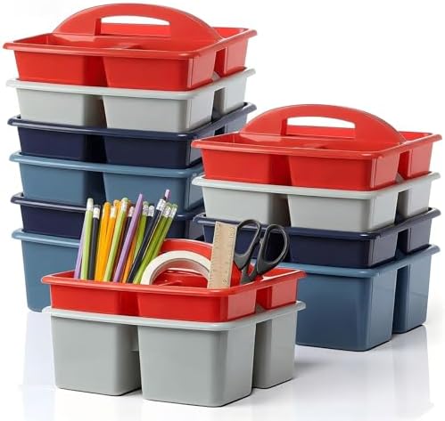 Kathfly 12 Pack Classroom Caddy Organizer with Handle Bulk, Blue Red