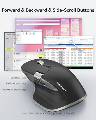 TECKNET Wireless Mouse, Side Scroll Bluetooth Rechargeable, 3-Device