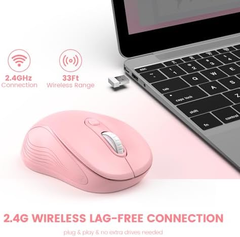 WisFox 2.4GHz Wireless Mouse for Laptop, Ergonomic 6-Button, Blush Pink