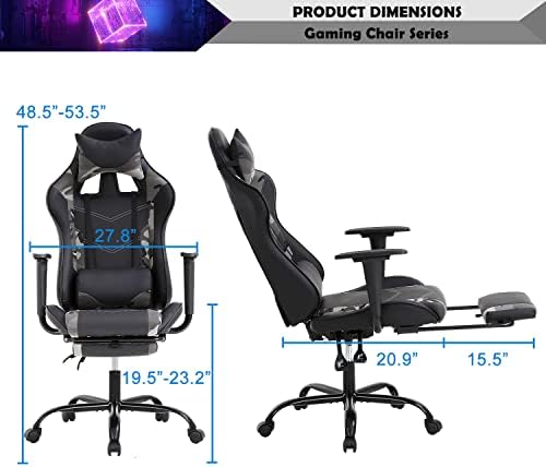 Camo Massage Gaming Chair with Footrest, PU Leather Gaming Chairs for Adults, High Back Office Chair Ergonomic Desk Chair Computer Chair, Reclining Gamer Chair, Height & Backrest Adjustable, 300 Lbs