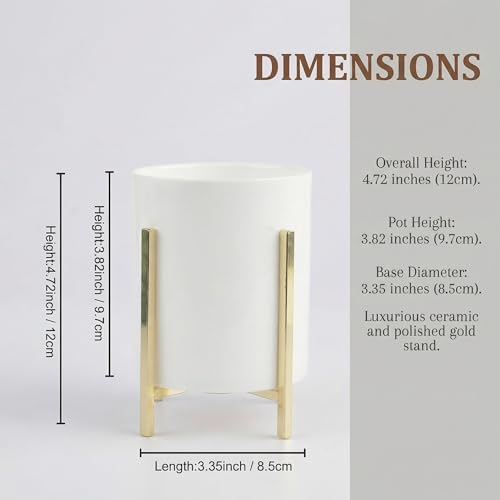 4.72" Gold Pen Holder Aesthetic Pencil Holder for Desk, Gold Desk Organizers and Accessories for Women Girls, Ceramic Pen Holder for Office