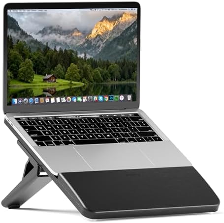 AFOOYO Adjustable Bamboo Laptop Stand,Portable Computer Riser,Ergonomic Notebook Mount with Wrist Rest,Compatible with 9.8-15'' All Laptops,MacBook Air Pro/HP/Dell/Lenovo,Black