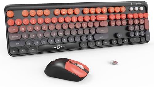 Orange Keyboard and Mouse Wireless,Retro Round Keys,for PC Laptop