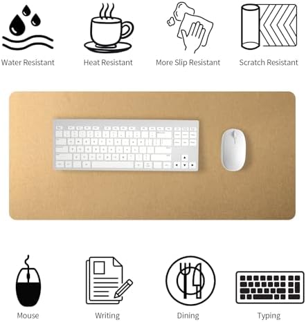 Bloss Leather Desk Mat, Gold Mouse Pad, Non-Slip/Waterproof Desk Pad, Desk Matt for Desktop, Desk Pad Mat for Office Work/Home - Copper Gold(27.6 x 13.8 Inches)