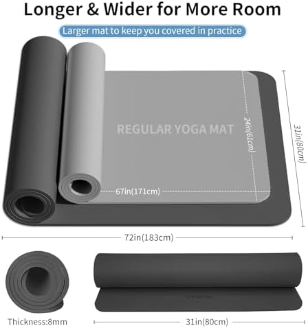 Extra Wide & Thick 8mm Yoga Mat, 72"x31.5"