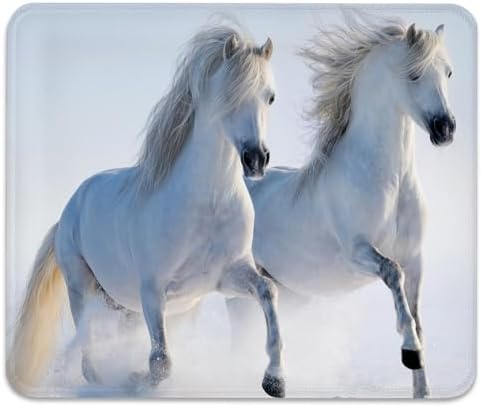 Graceful White Horses Running Through Snow Mouse Pad, Durable Desk Mat
