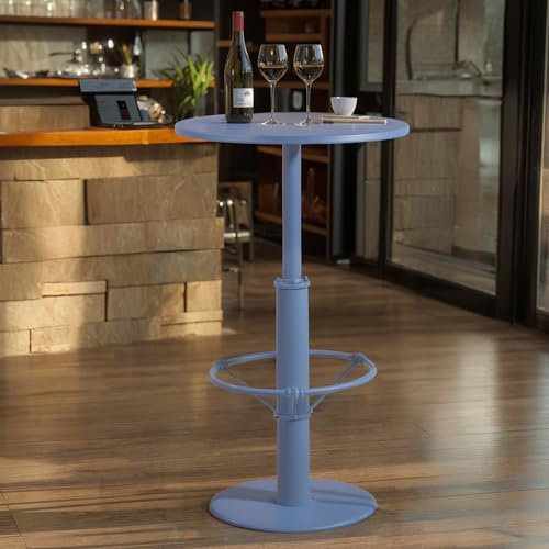 42" Tall Modern Industrial Bar Table-23.6" Dia Round Metal Top Bar Height Adjustable Standing Pub Table-Dining Room Bistro Table-Cocktail Use (Pigeon Blue)